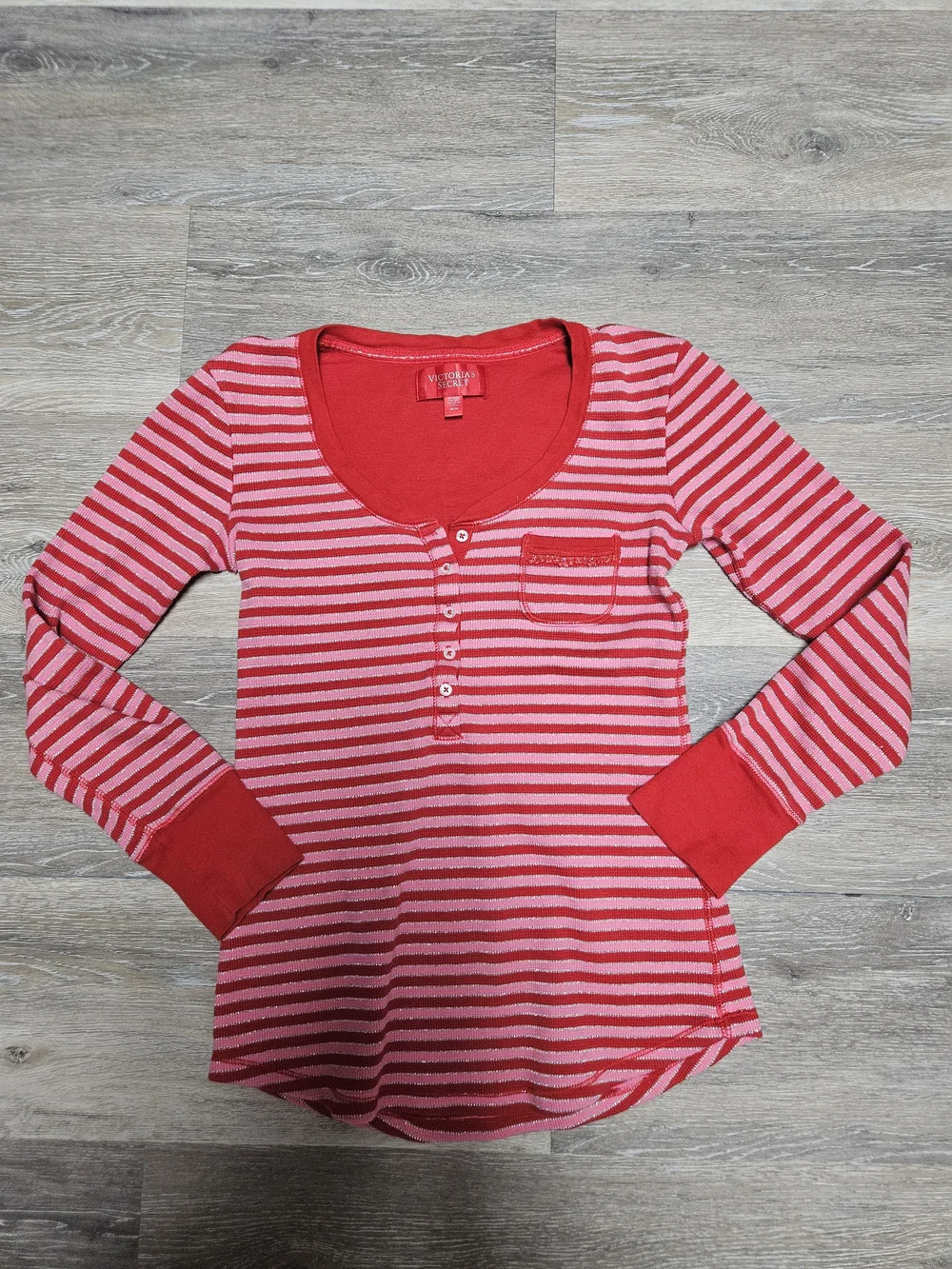 Victoria's Secret Red Striped Henley Top - Picture 1 of 3